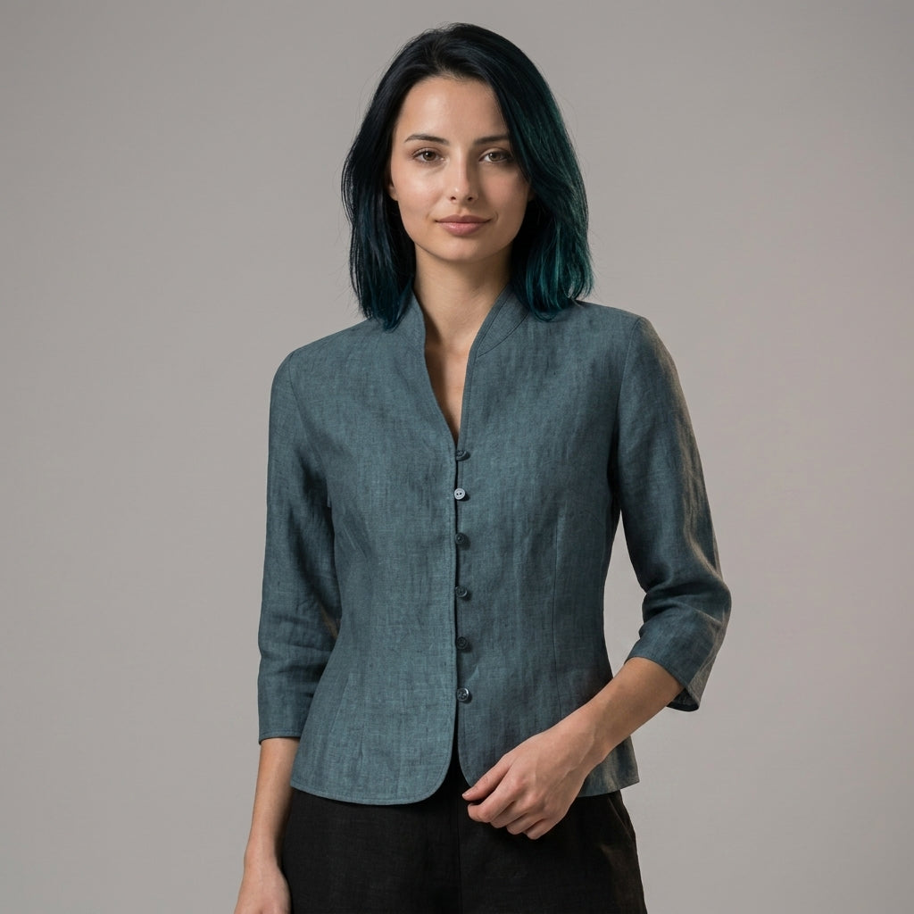 Women's Cotton Blend Stand Collar Blouse Elegant Style – Elara