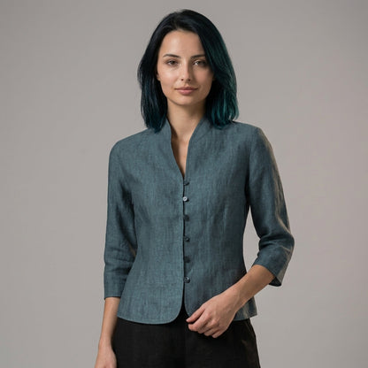 Women's Cotton Blend Stand Collar Blouse Elegant Style – Elara