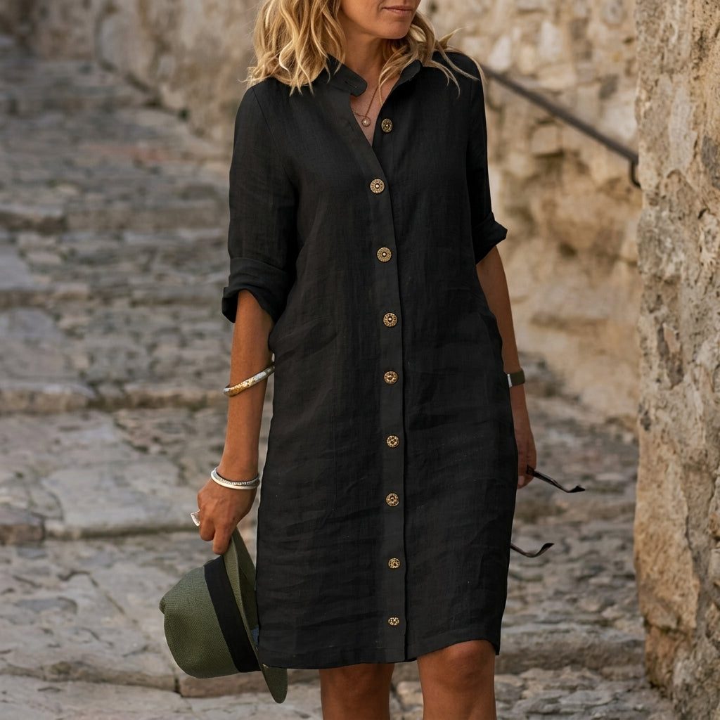 Linen Midi Dress for Women Breathable Refined Silhouette – Elara