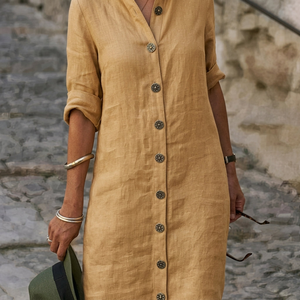 Linen Midi Dress for Women Breathable Refined Silhouette – Elara