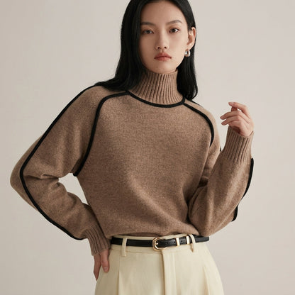 Cotton Blend Knit Turtleneck Sweater Ribbed Fit – Sienna