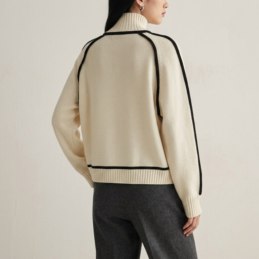 Cotton Blend Knit Turtleneck Sweater Ribbed Fit – Sienna