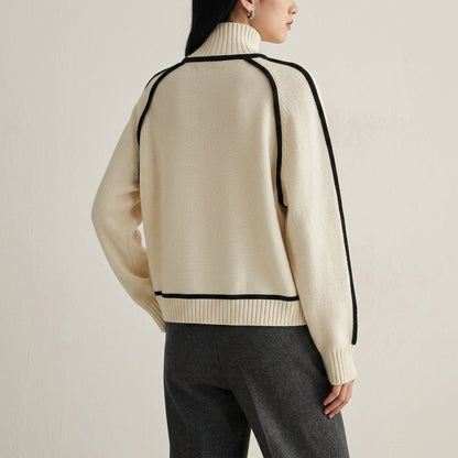 Cotton Blend Knit Turtleneck Sweater Ribbed Fit – Sienna