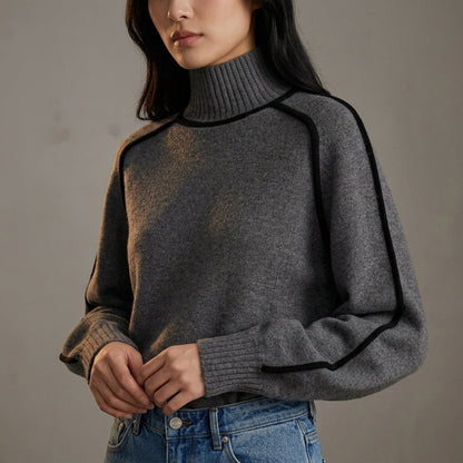 Cotton Blend Knit Turtleneck Sweater Ribbed Fit – Sienna