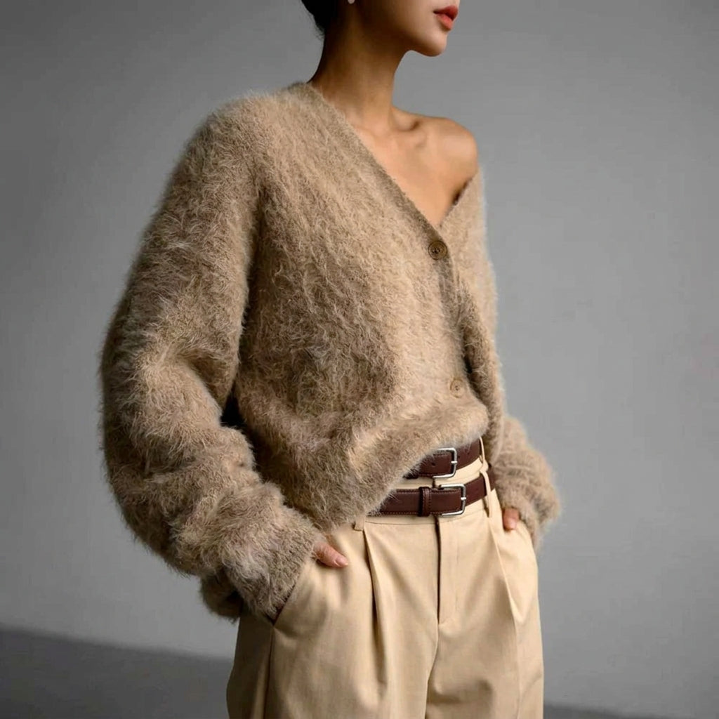 Women’s Angora Blend V-Neck Cardigan – Aurelia