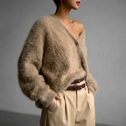 Women’s Angora Blend V-Neck Cardigan – Aurelia