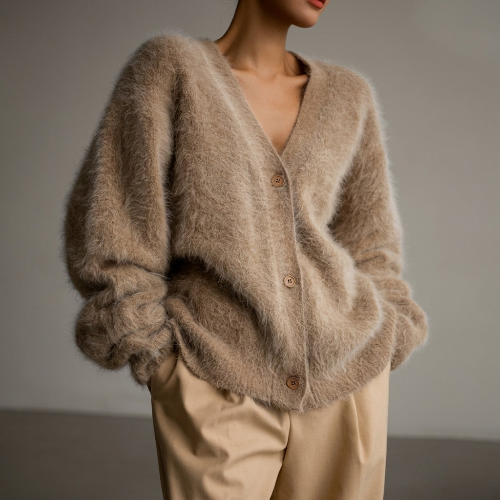 Women’s Angora Blend V-Neck Cardigan – Aurelia