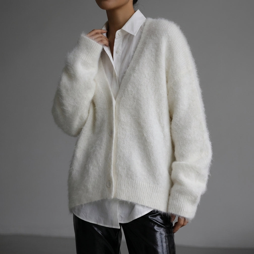 Women’s Angora Blend V-Neck Cardigan – Aurelia