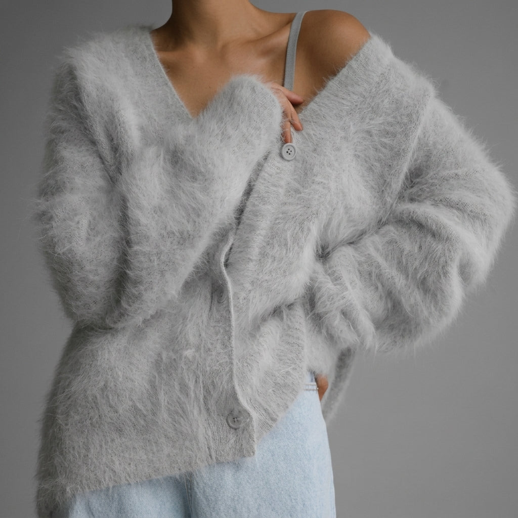 Women’s Angora Blend V-Neck Cardigan – Aurelia