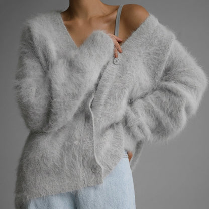 Women’s Angora Blend V-Neck Cardigan – Aurelia