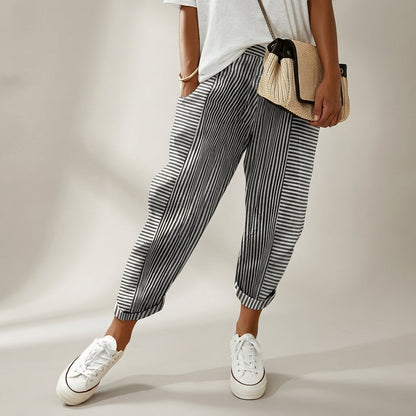 Women's Linen Blend Relaxed Pants Elastic Waist Side Pockets – Marlowe