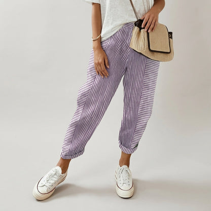 Women's Linen Blend Relaxed Pants Elastic Waist Side Pockets – Marlowe