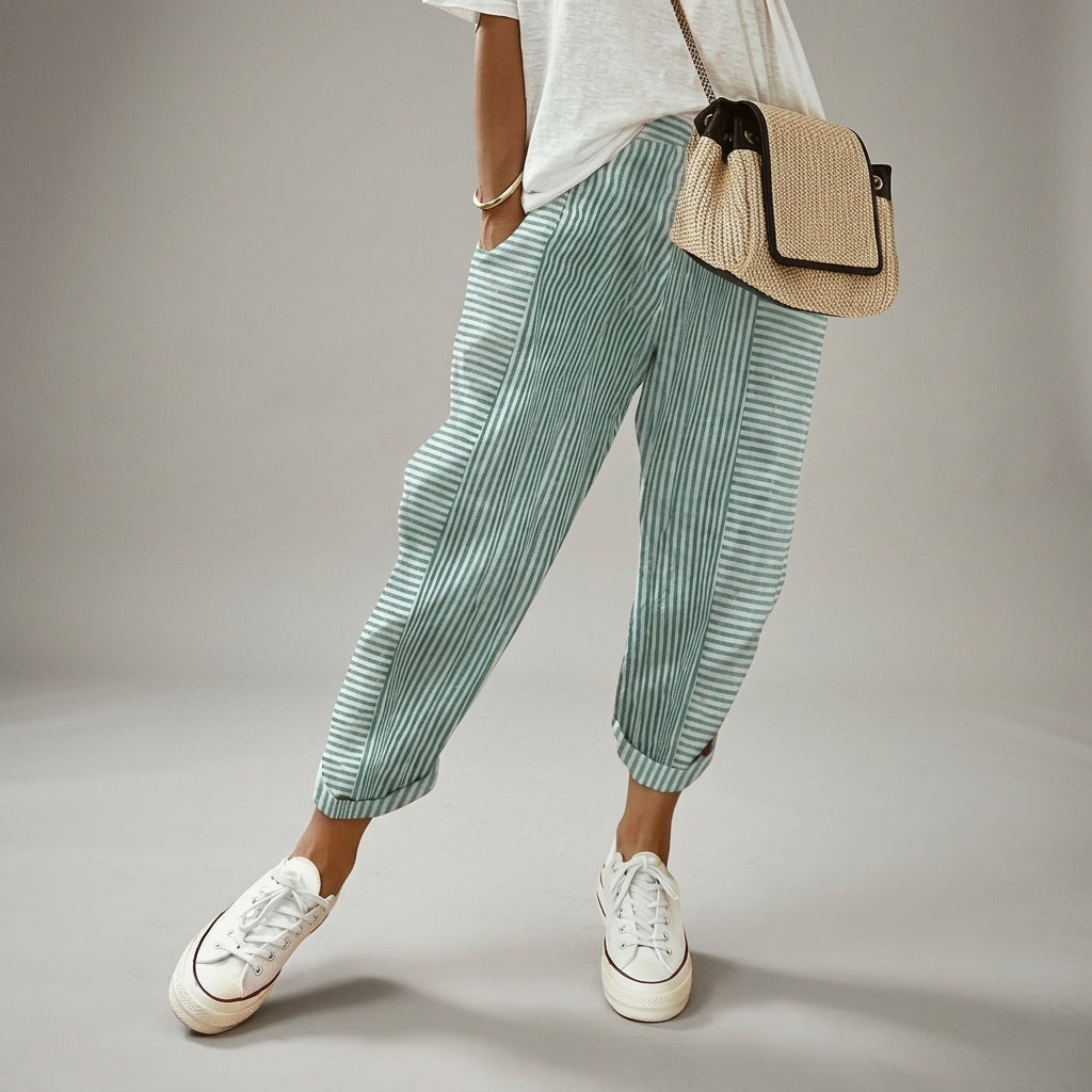 Women's Linen Blend Relaxed Pants Elastic Waist Side Pockets – Marlowe