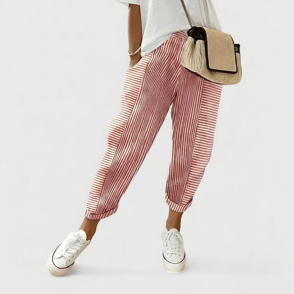 Women's Linen Blend Relaxed Pants Elastic Waist Side Pockets – Marlowe