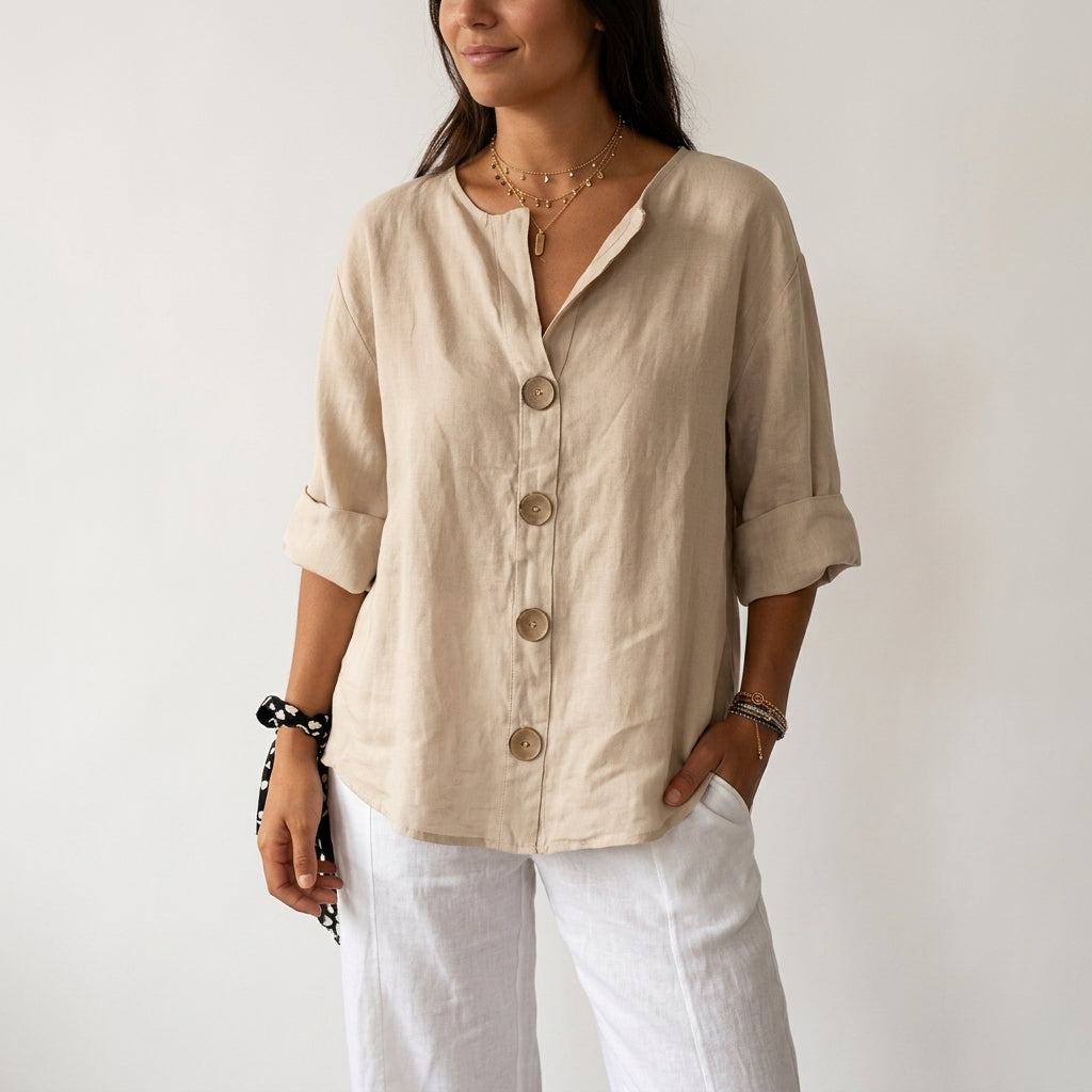 Women's Cotton Linen Blouse Relaxed Fit – Elara