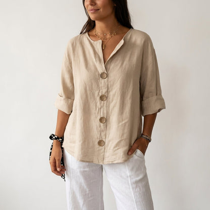 Women's Cotton Linen Blouse Relaxed Fit – Elara