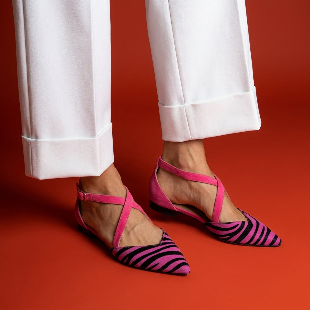 Women's Pointed Leather Cross-Strap Flats – Marielle