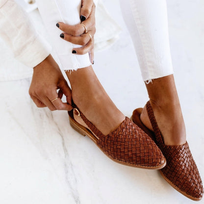 Women's Woven Leather Slingback Loafers Closed Toe – Marielle