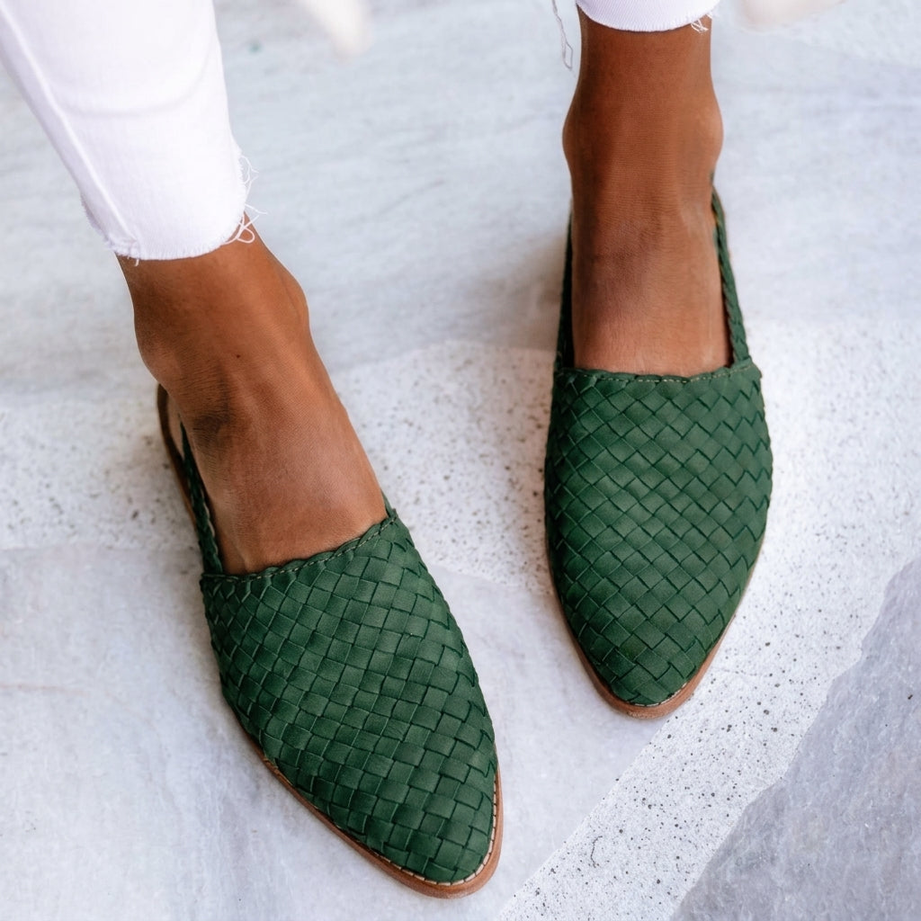Women's Woven Leather Slingback Loafers Closed Toe – Marielle
