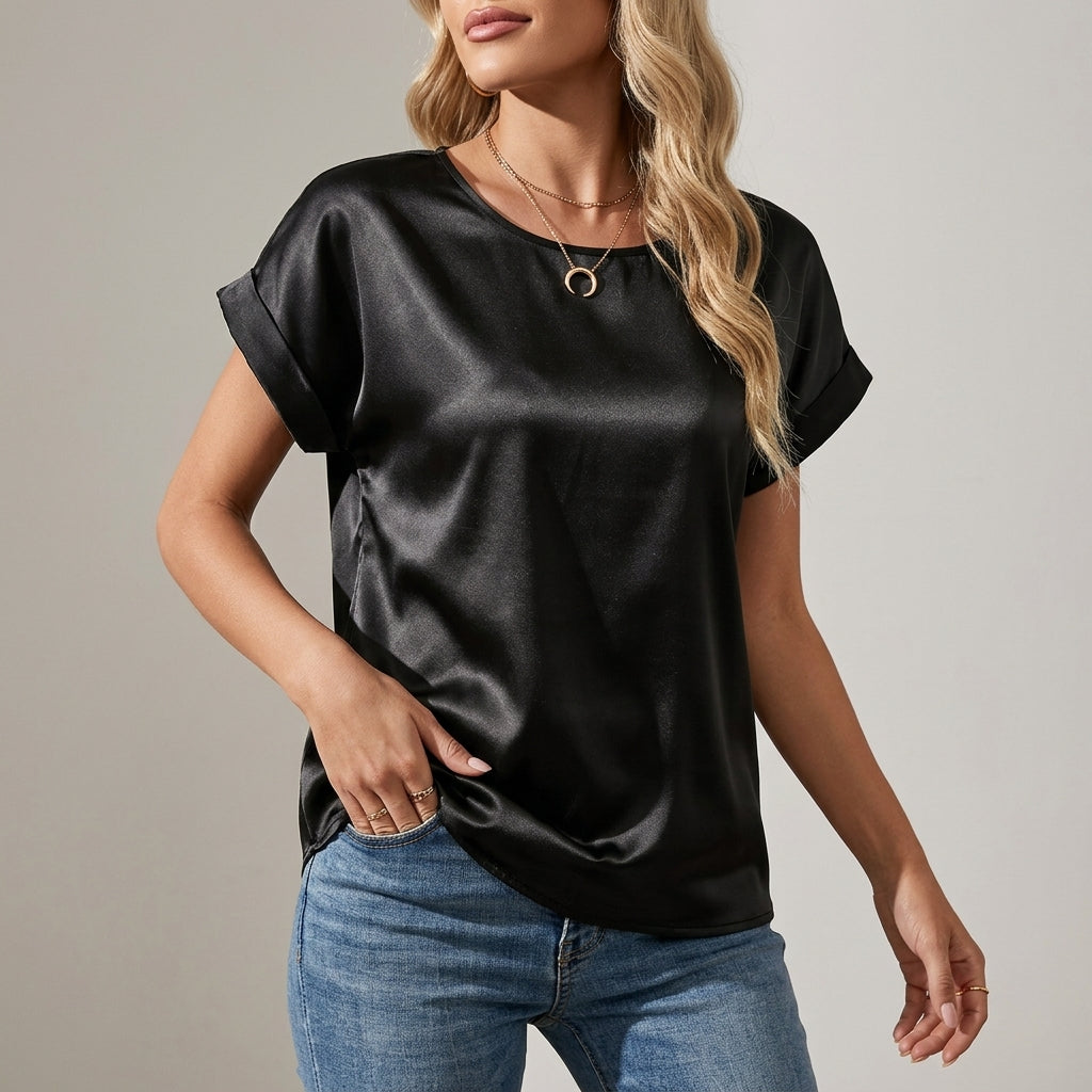 Women's Satin Relaxed Blouse Smooth Finish Elegant Fit – Celeste