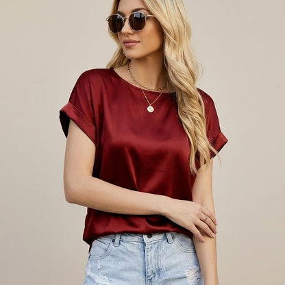 Women's Satin Relaxed Blouse Smooth Finish Elegant Fit – Celeste