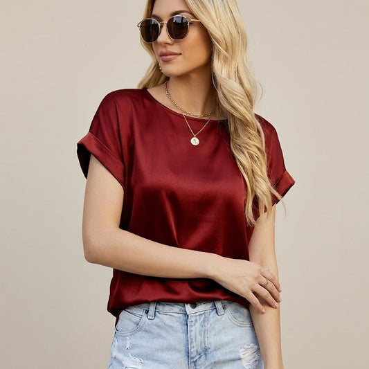 Women's Satin Relaxed Blouse Smooth Finish Elegant Fit – Celeste