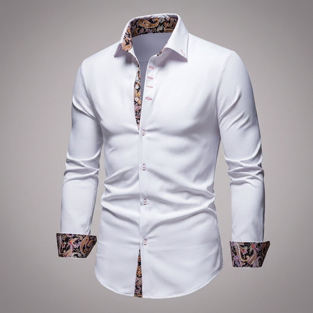 White Cotton Blend Shirt With Floral Cuffs – Celeste