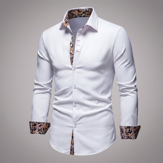 White Cotton Blend Shirt With Floral Cuffs – Celeste