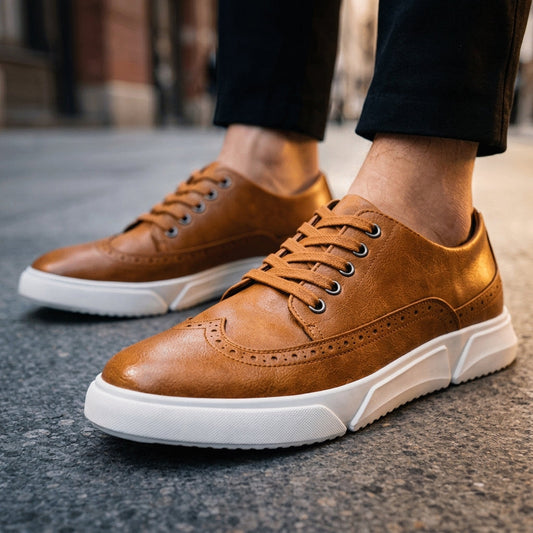 Leather Brogue Sneakers for Men Athletic Sole Smart Casual – Varen