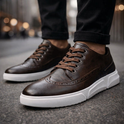 Leather Brogue Sneakers for Men Athletic Sole Smart Casual – Varen