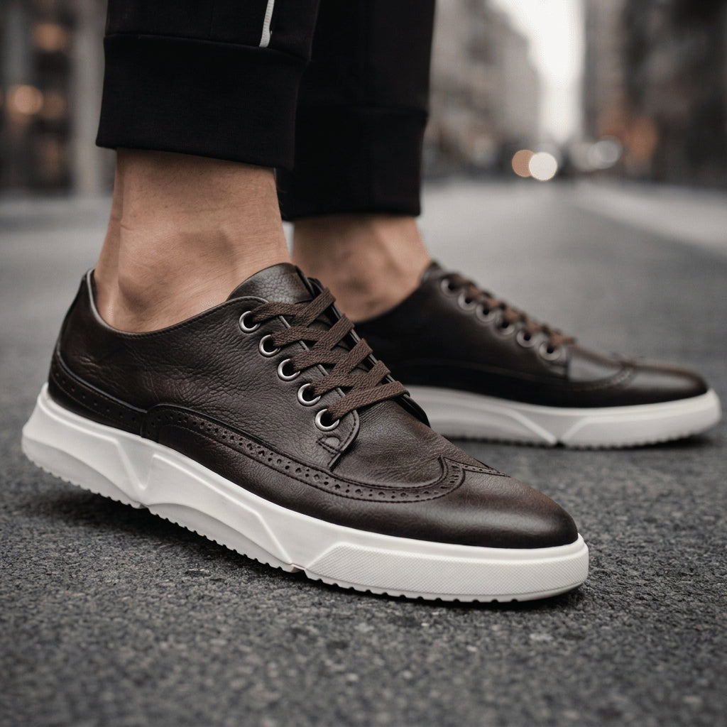 Leather Brogue Sneakers for Men Athletic Sole Smart Casual – Varen