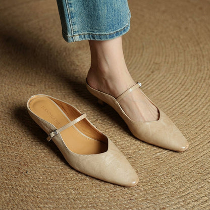 Women’s Leather Mules Flat Heel Slip-On Shoes – Maribel