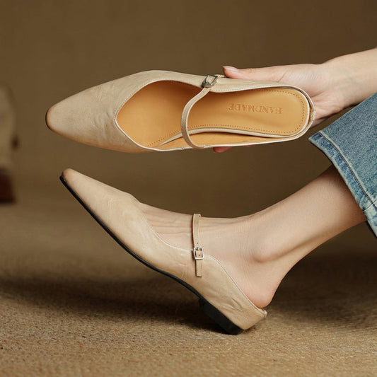 Women’s Leather Mules Flat Heel Slip-On Shoes – Maribel