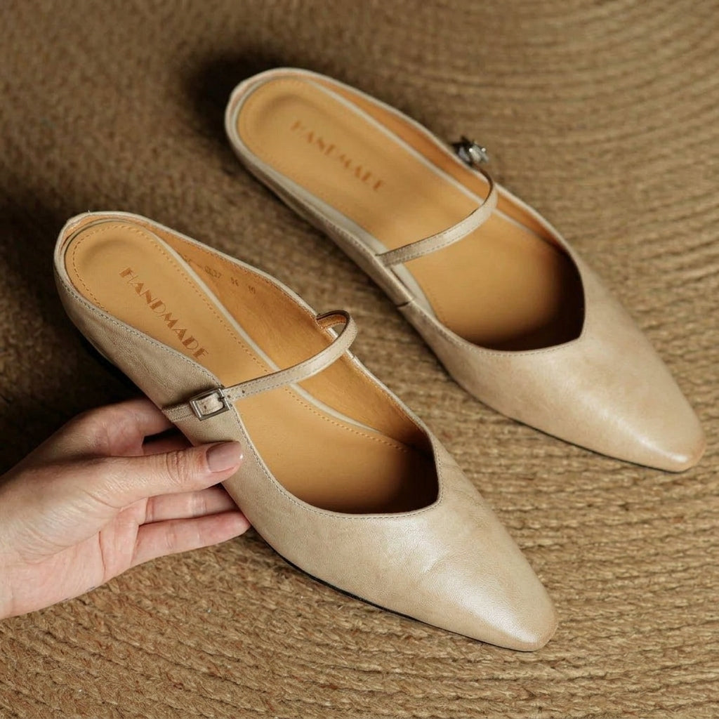 Women’s Leather Mules Flat Heel Slip-On Shoes – Maribel