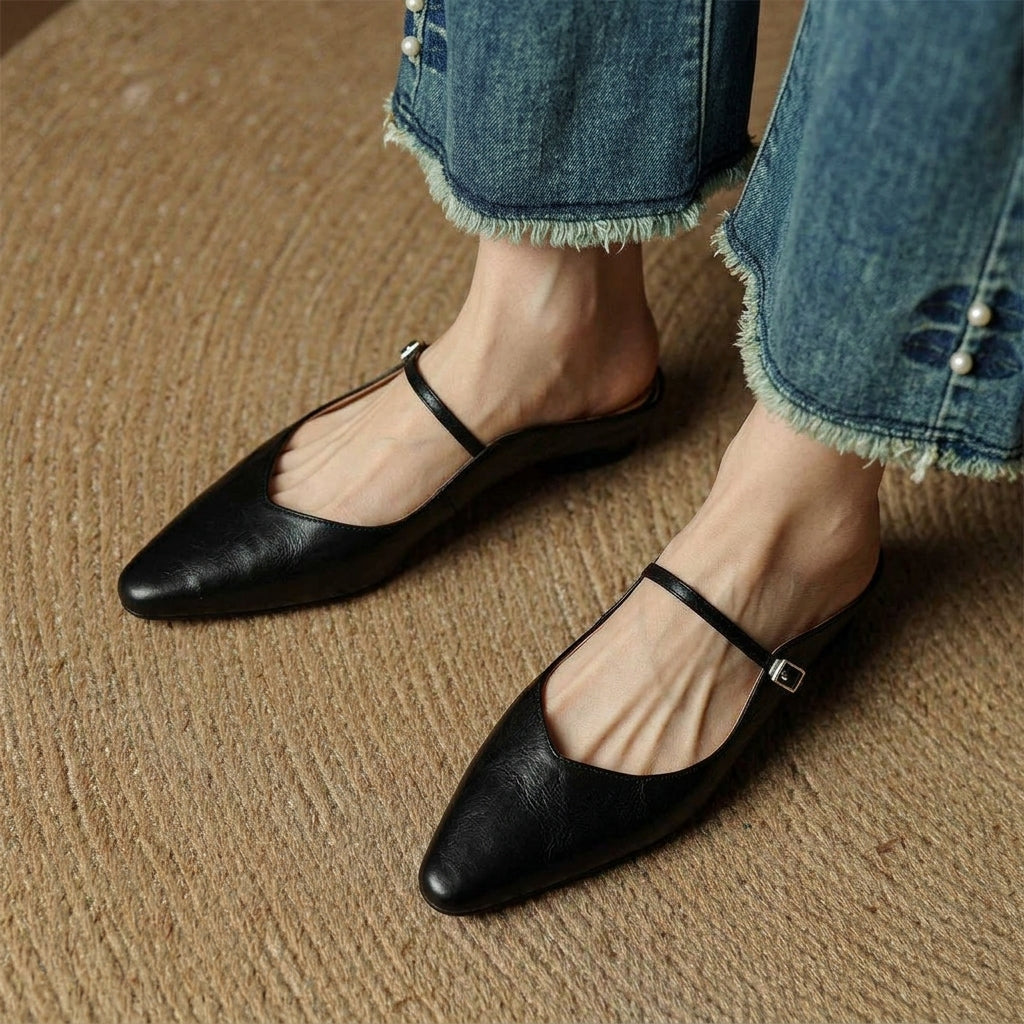 Women’s Leather Mules Flat Heel Slip-On Shoes – Maribel