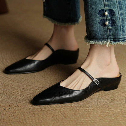 Women’s Leather Mules Flat Heel Slip-On Shoes – Maribel