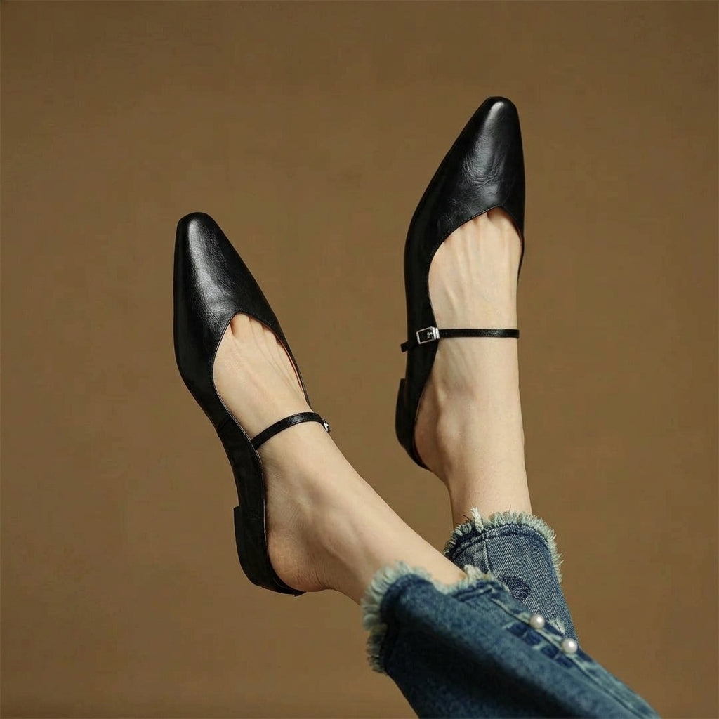 Women’s Leather Mules Flat Heel Slip-On Shoes – Maribel