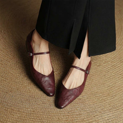 Women’s Leather Mules Flat Heel Slip-On Shoes – Maribel