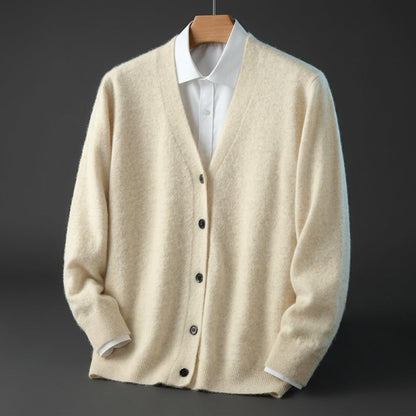 Cashmere Feel Cardigan for Women Button Front Ribbed Trim – Elara