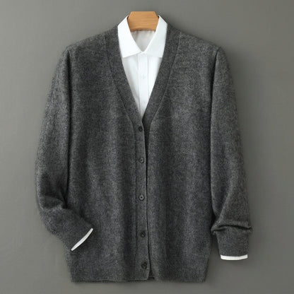 Cashmere Feel Cardigan for Women Button Front Ribbed Trim – Elara