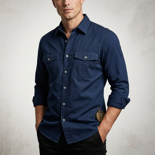 Cotton Blend Button-Down Utility Shirt Long Sleeve – Maren