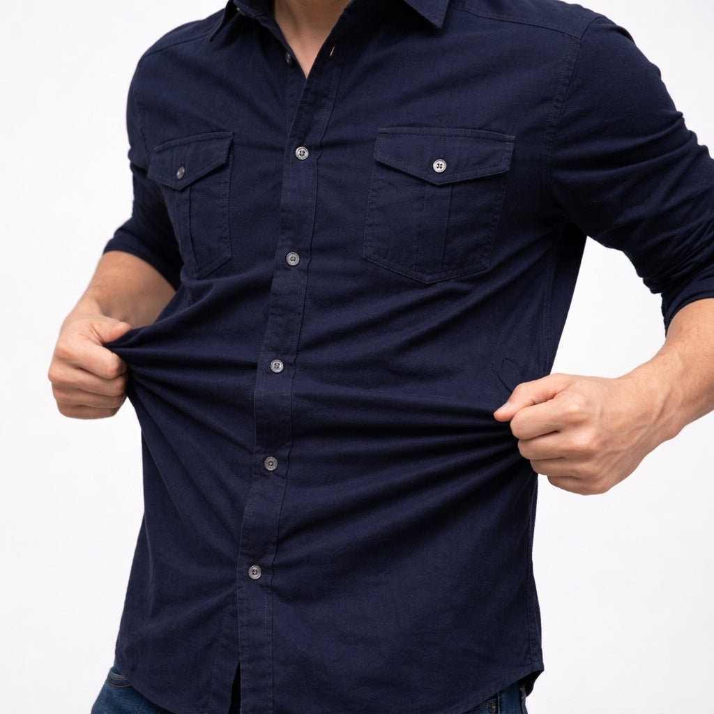 Cotton Blend Button-Down Utility Shirt Long Sleeve – Maren