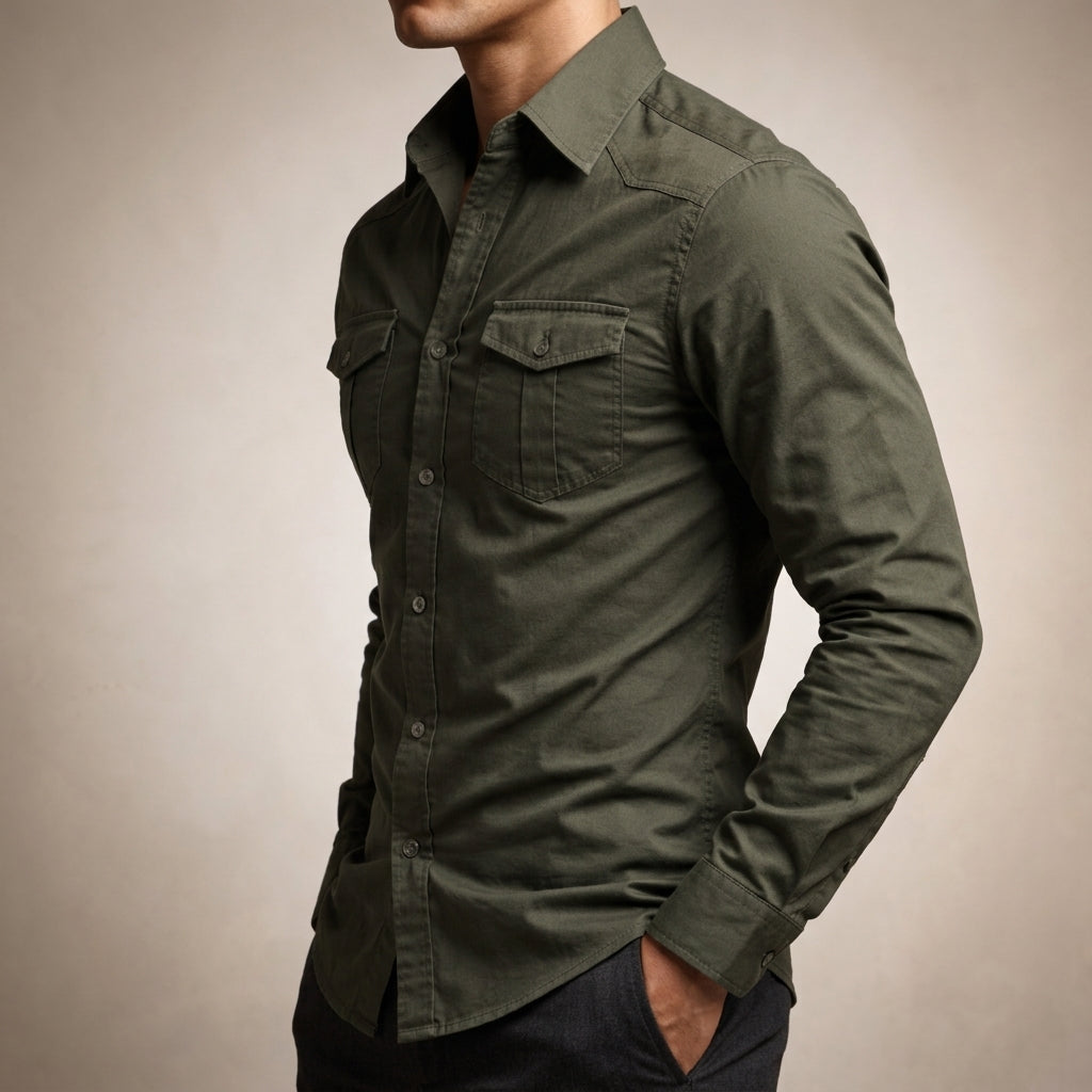 Cotton Blend Button-Down Utility Shirt Long Sleeve – Maren