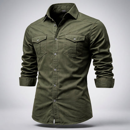 Cotton Blend Button-Down Utility Shirt Long Sleeve – Maren