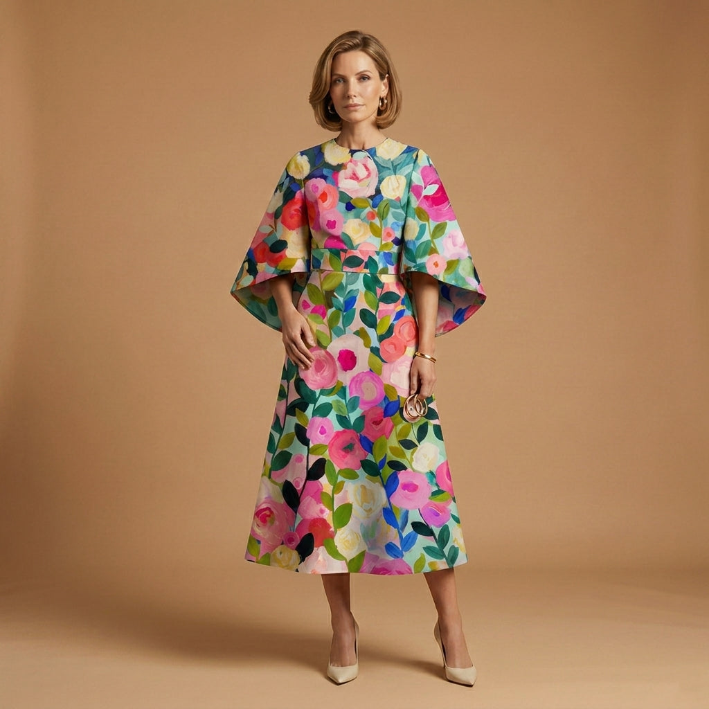 Women's Midi Dress Round Neck Tailored Fit – Celeste