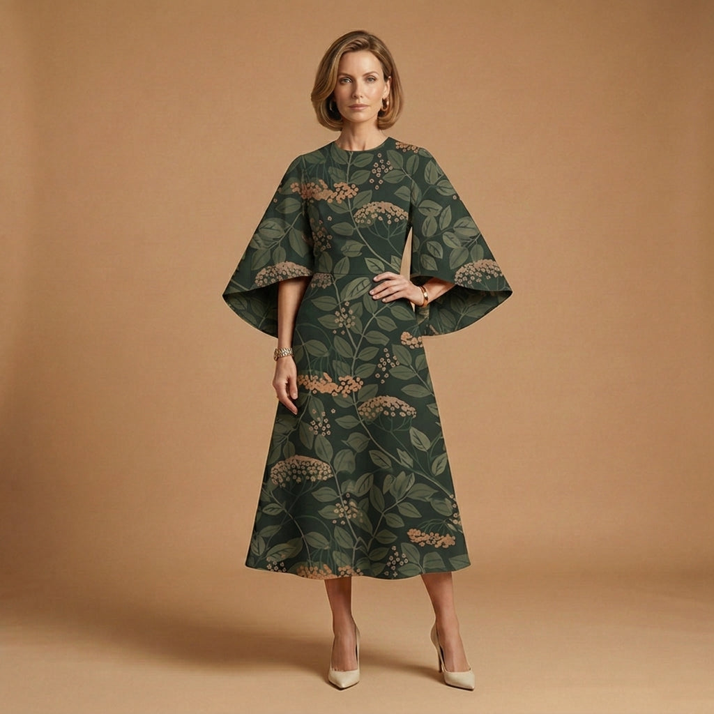 Women's Midi Dress Round Neck Tailored Fit – Celeste