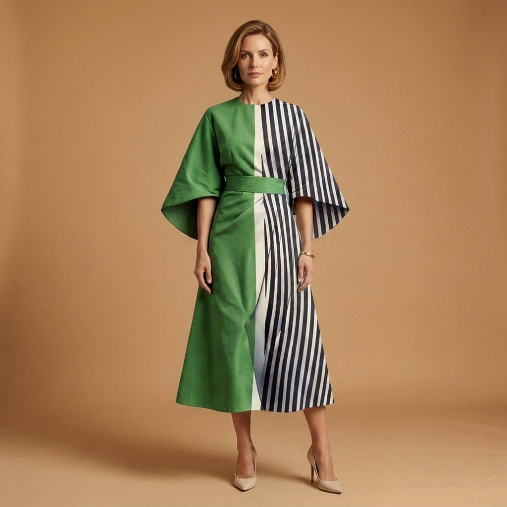 Women's Midi Dress Round Neck Tailored Fit – Celeste