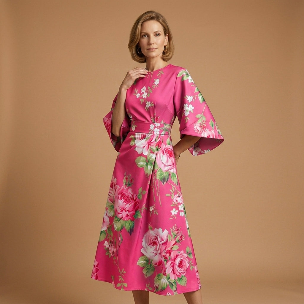 Women's Midi Dress Round Neck Tailored Fit – Celeste