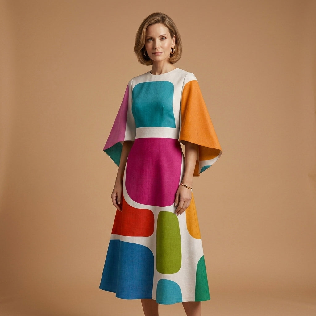 Women's Midi Dress Round Neck Tailored Fit – Celeste