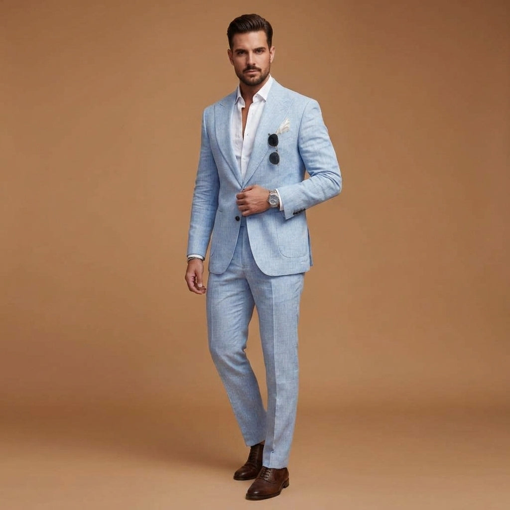 Men's Wool Blend Two-Piece Suit Notch Lapel Tailored – Laurent